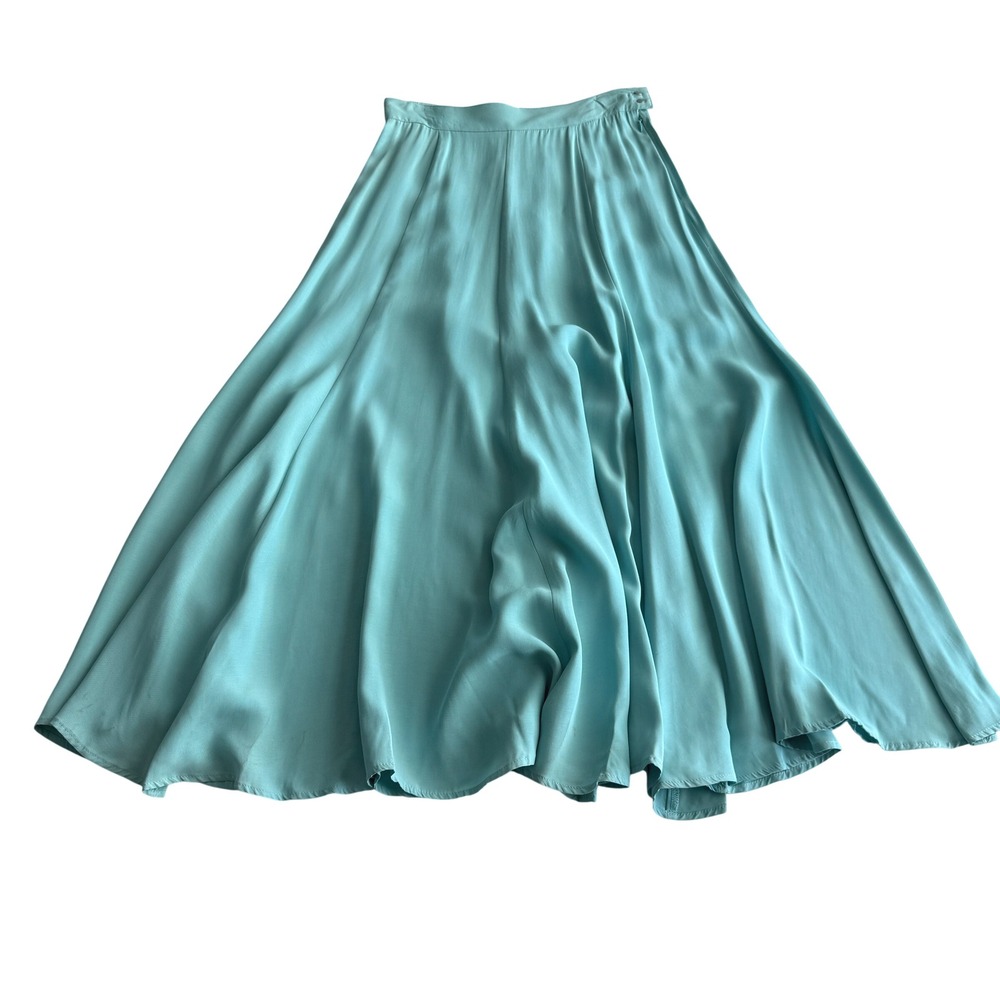 Desert West‎ Sherry Holt VTG Made Santa Fe Silver Button Aqua Swing Midi Skirt S
